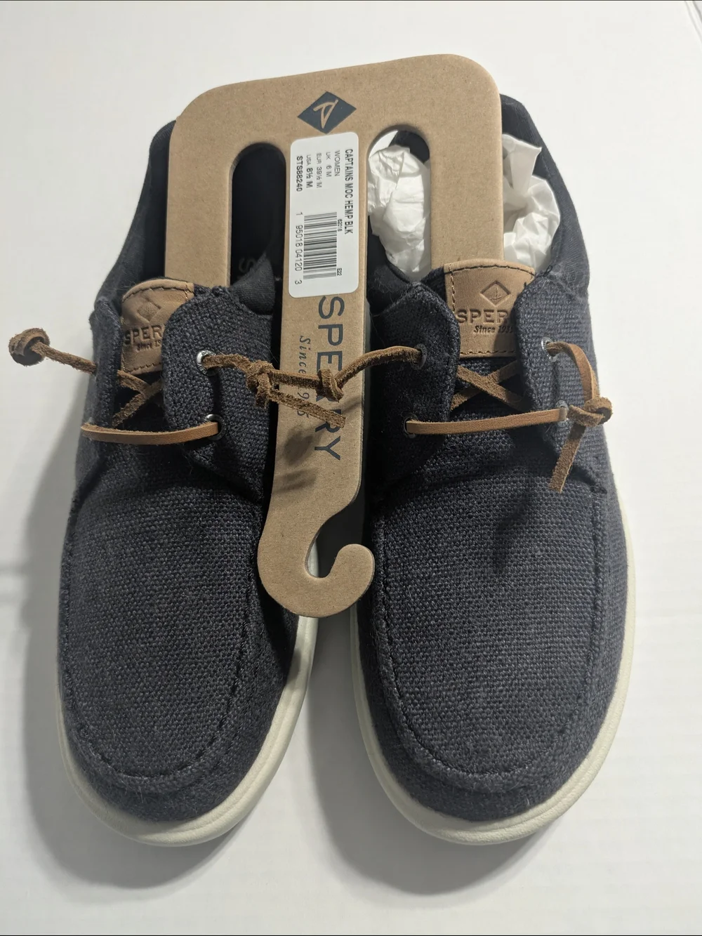 Sperry Navy Canvas Boat Shoes with Tan Leather Laces